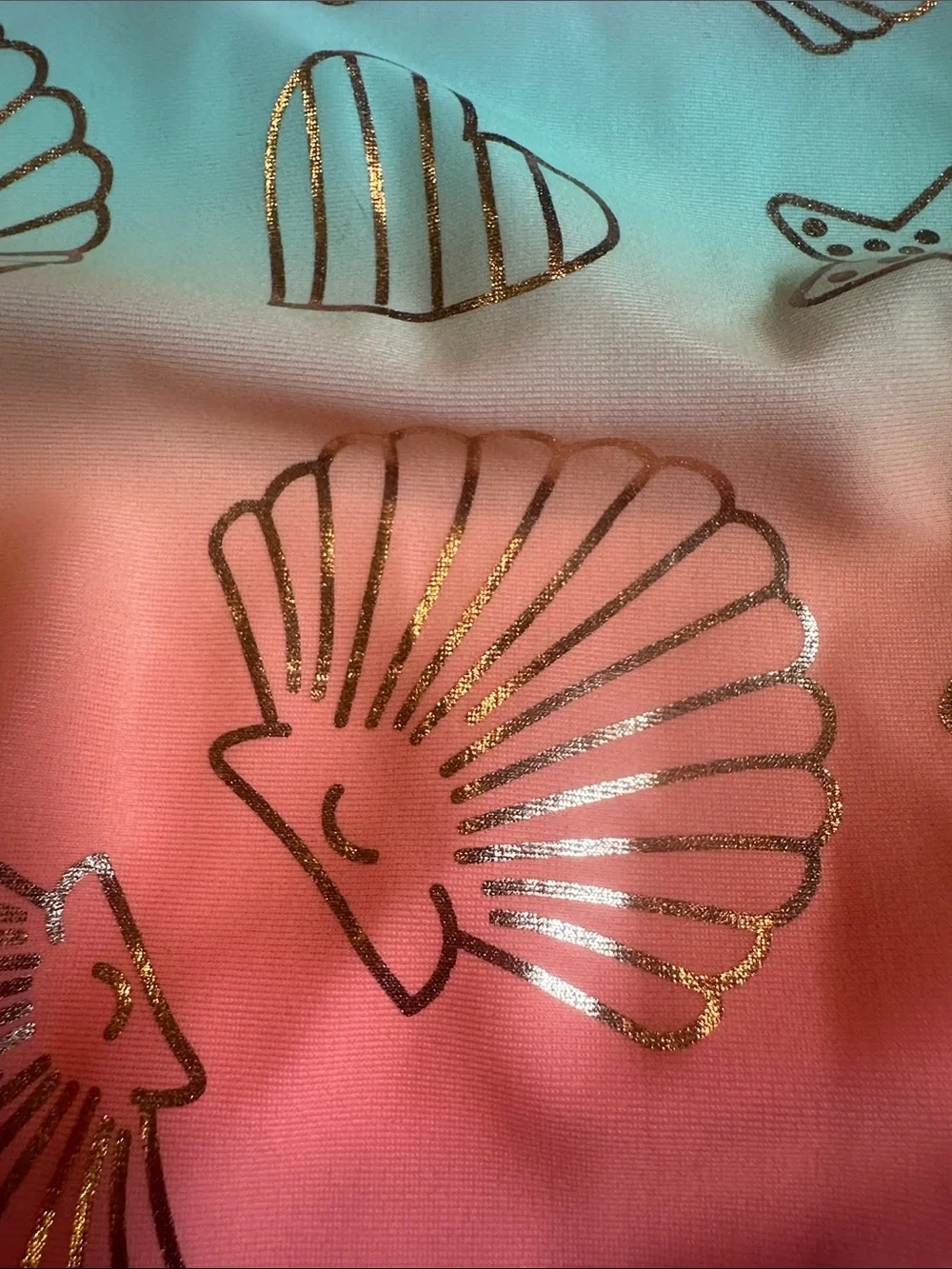 btween Coral Pink to Aqua Gradient One-Piece Swimsuit with Gold Shell Accents